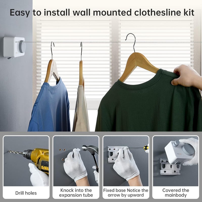 Mbillion Retractable Clothesline 13.8Ft Heavy Duty Clothes Drying Laundry Line for Indoor Outdoor Retracting Hanging Clothing Drying with Retract Rotating Knob to Prevent Sagging - Image 5